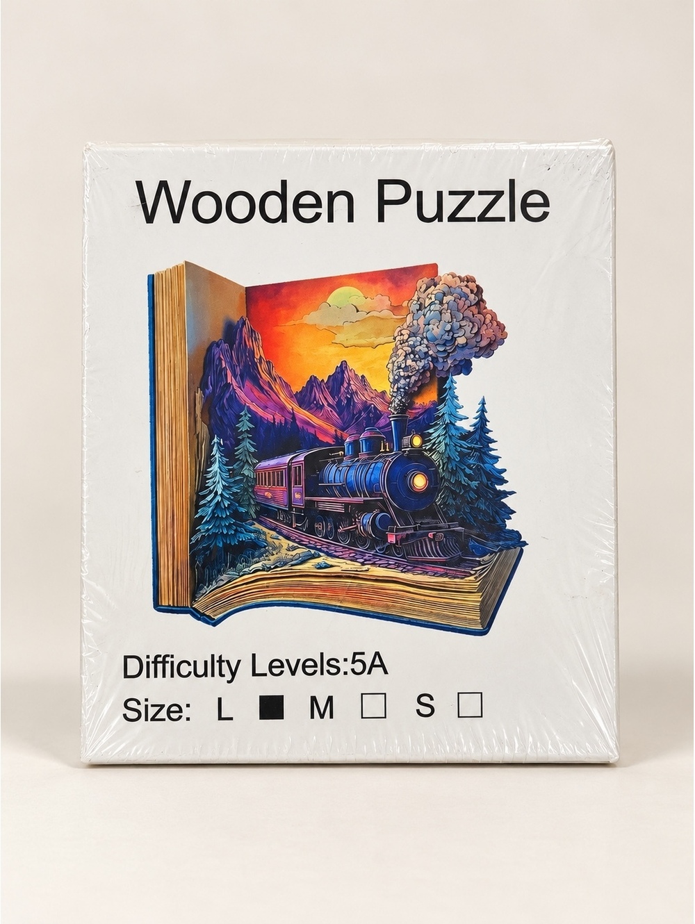Sealed Large Wooden Jigsaw Puzzle – Storybook Train at Sunset, Difficulty 5A